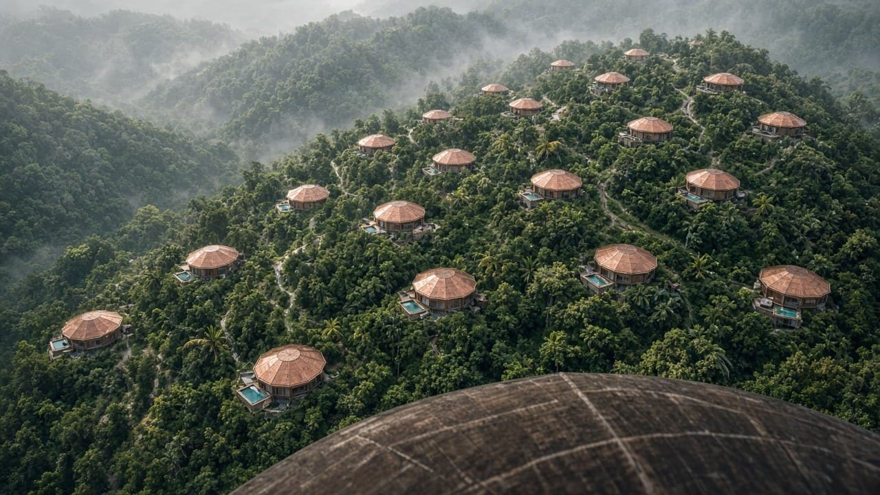 Toroidal hillside compound in dark forest — estate living context